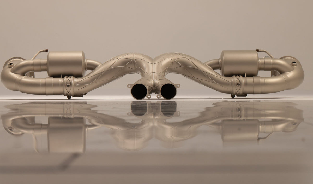 Apex Development AD-01 exhaust system, front view with reflection
